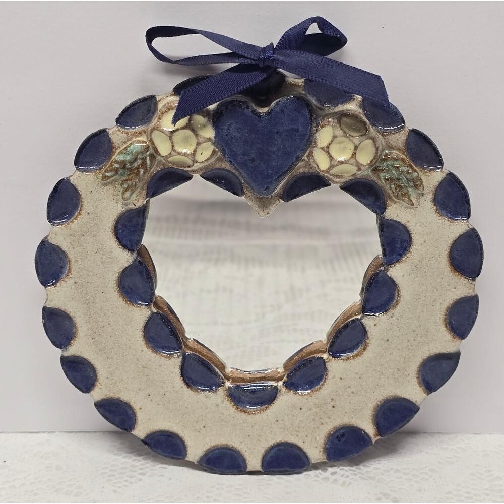 Vintage Pottery Mirror Stoneware Heart Handcrafted Wall Art Boho Decor Romantic